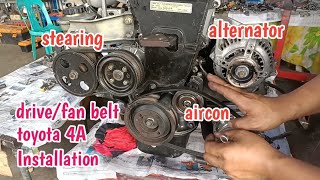 Paanu ang pag palit ng drive belt sa toyota 4A engine [upl. by Dnomyaw]