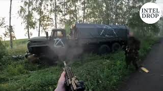 VIDEO Chechen fighters ambush Russian truck in Ukraine [upl. by Hollingsworth]