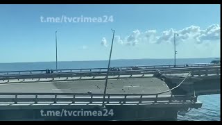 Crimean Bridge Attacked Again  One Span Destroyed by Marine Drones [upl. by Tivad]