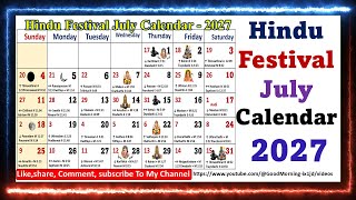 Hindu Festival July Calendar  2027  julycalendar2027 [upl. by Eirb]