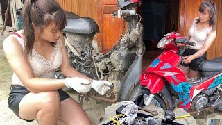 Repair girl went to repair Hondas wave blade motorbike [upl. by Nelram]