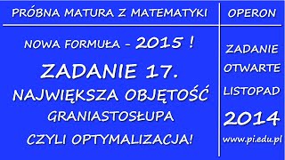 Zadanie 17 Próbna matura 2015 z OPERONEM Listopad 2014 PR Stereometria [upl. by Januarius]