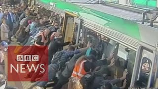 Train rescue Passengers tilt train to free trapped man in Australia  BBC News [upl. by Ayotal20]