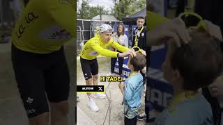 Pogacar gives Cavendishs son his sunglasses 😎 after the historic 35th stage win by his dad cycling [upl. by Eendys]