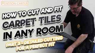 How to cut and fit carpet tiles in an office  part 3  detailed cutting for a perfect fit [upl. by Casta]