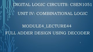 module4lecture44Full adder design using decoder [upl. by Eelreveb237]