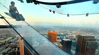 New glass ‘SkySlide’ in Los Angeles hovers 1000 feet in the air GOPRO [upl. by Alvarez]