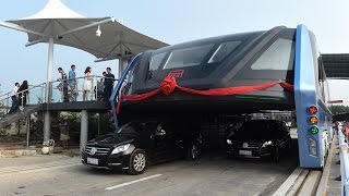 Awesome Chinas futuristic quotstraddling busquot launches 1st road test [upl. by Nawor]