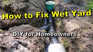 GUARANTEED  How to SOLVE Wet Soggy Yard How to Install a French Drain [upl. by Oihsoy]