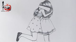 How to Draw a Girl Hugging Best Friend  Draw step by step Friendship Drawing Toturial [upl. by Gaskins]