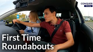 First Time Learning Roundabouts in a Manual Car [upl. by Lockhart]