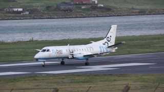 Extreme Headwind landing SAAB 340 of Flybe at Sumburgh Airport Shetland [upl. by Tanner256]