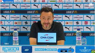 CONFERENCE DE PRESSE AVANT MATCH MONTPELLIER OM  ROBERTO DE ZERBI quotRABIOT sera TITULAIRE dimanchequot [upl. by Barnaba414]