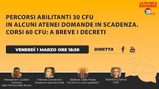 Percorsi abilitanti 30 Cfu in alcuni atenei domande in scadenza Corsi 60 Cfu a breve i decreti [upl. by Haral]