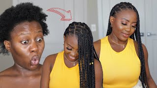 Wow Easiest DIY Knotless Box Braids on short 4c hair No Tension  Beginner Friendly Tutorial [upl. by Nabetse]