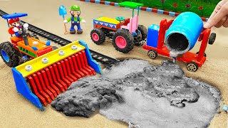 Diy tractor mini Bulldozer to making concrete road  Construction Vehicles Road Roller 102 [upl. by Dnalkrik]