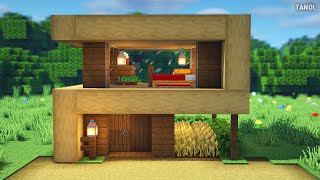 ⚒️ Minecraft  How To Build a Small Survival Wooden Modern House마인크래프트 건축  작은 야생 나무 모던하우스 만들기 [upl. by Satsoc]