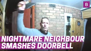 Ring footage Man smashes neighbours camera [upl. by Yatnuhs]