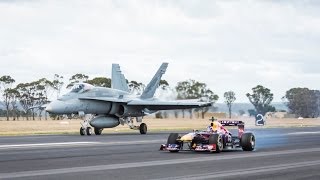 Daniel Ricciardo Drag Races F1 Car vs FA18 Hornet ✈️ [upl. by Wilmott]