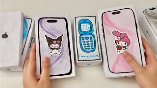 💸paper diy💸 SANRIO PAPER PHONES Collection unboxing  asmr compilation [upl. by Adanar]