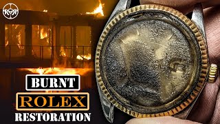 Restoration of a Burnt Rolex Datejust  Gold Rolex After House Fire [upl. by Strickland237]