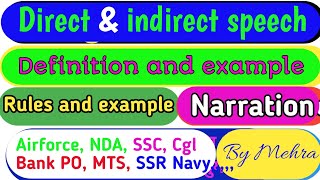 🔥 Direct and indirect speech 🩸Narration 🔥 definition and example 🔴by Mehra sir 👍 [upl. by Helbonia]