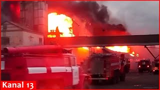 Strong fire in a grain warehouse in Russia’s Belgorod region [upl. by Bello]