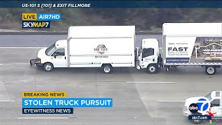 CHASE Suspect in stolen box truck slams into another truck during pursuit [upl. by Amuwkuhc]