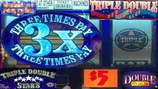 High Limit Slots Triple Double Stars  Double Gold  Wheel of Fortune  2x 3x Red White amp Blue [upl. by Alliw937]