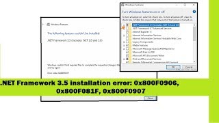 NET Framework 35 installation error 0x800F0906 0x800F081F 0x800F0907 [upl. by Vergos335]