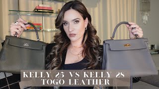 HERMES KELLY 25 VS 28 RETOURNE TOGO LEATHER  DETAILED COMPARISON 🍊  MODSHOTS WHAT FITS [upl. by Tymon]