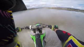 Dirtbike hydroplaning across Lake Omeo [upl. by Zigrang]