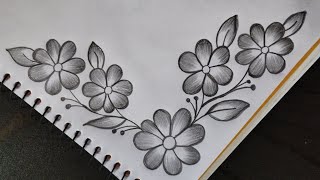 How to draw flower border design  Project design by pencilA4 sheetfront page designflower design [upl. by Ydner]