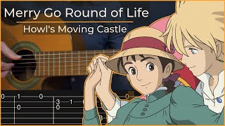 Merry Go Round of Life  Howls Moving Castle Simple Guitar Tab [upl. by Xed]