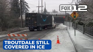 Troutdale roads still covered in ice after freezing rain [upl. by Eibbor964]