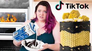 ONLY using TikTok HACKS to decorate an ENTIRE CAKE Pt2 [upl. by Ellecrag]