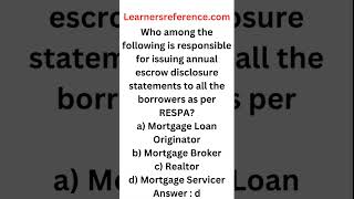 Who is responsible for issuing annual escrow disclosure statement to borrower 92 [upl. by Laughry]