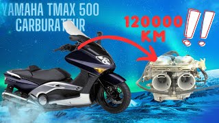 YAMAHA TMAX 500 2003 MODÈLE CARBU PROBLEME DE RATÉS CARBURATION [upl. by Eirelav]