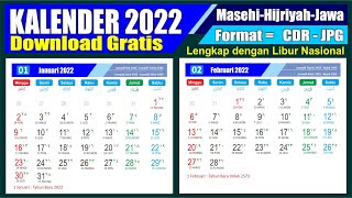 Kalender 2022 Lengkap dengan Tanggal Merah Masehi Hijriyah Jawa  Download format CDR  Template [upl. by Peace79]