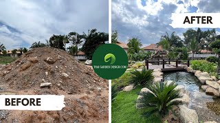 Wasteland in Pattaya Transformed Tropical Pond Babbling Brook and new Lawn [upl. by Doscher]