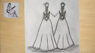 Best friend forever drawing  Two friends holding hand [upl. by Huey]