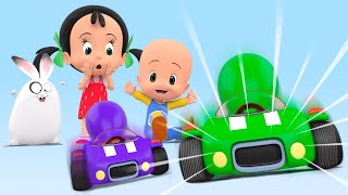 Balloon Car Race  Surprise Eggs with the crazy Hen  Education with Cleo amp Cuquin [upl. by Ayaj490]