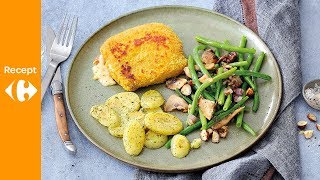 Cordon bleu met sperzieboontjes champignons en gebakken aardappelen [upl. by Obel]