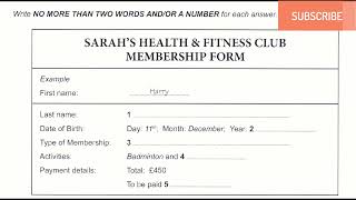 SARAH’S HEALTH amp FITNESS CLUB MEMBERSHIP FORM  IELTS LISTENING TEST WITH ANSWERS [upl. by Linetta]