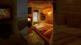 Healing Ambiance Sleep Aid Cave Cozy Cabin Burning Fireplace Blizzard Snowfall [upl. by Chavaree]