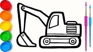 Drawing an Excavator for beginners  Learn to drawing and coloring step by step [upl. by Neyrb]