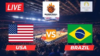 🔴LIVE Score  USA vs Brazil  FIBA Olympic Mans Basketball QuarterFinals 2024 Match Live Today [upl. by Soraya156]