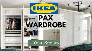 IKEA PAX Wardrobe  1 Year Review  REAL LIFE Closet Tour  What I would do differently [upl. by Aicala]