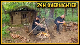 24h Overnighter im Bushcraft Shelter – Bauen basteln und Kochen – Survival Deutschland [upl. by Esoranna]