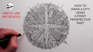 How to Draw a City in 5Point Perspective Fast [upl. by Nagiam]